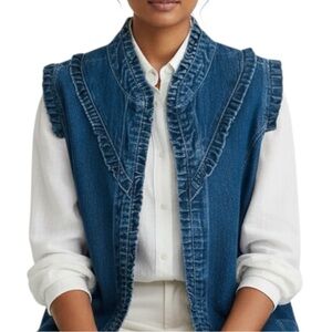 Vintage 90’s Tantrums Denim Ruffle Trim Open Front Lagenlook Boho Vest Women’s